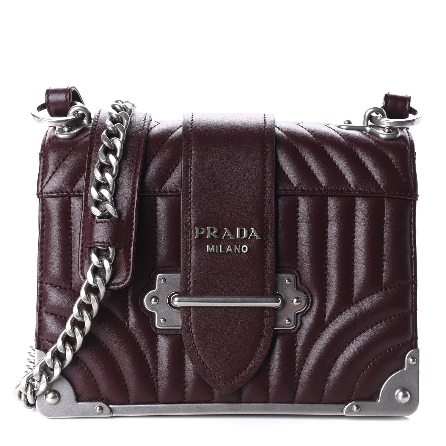 Prada Soft Calfskin Impunture Diagramme Cahier Bag Granato 1 of 9