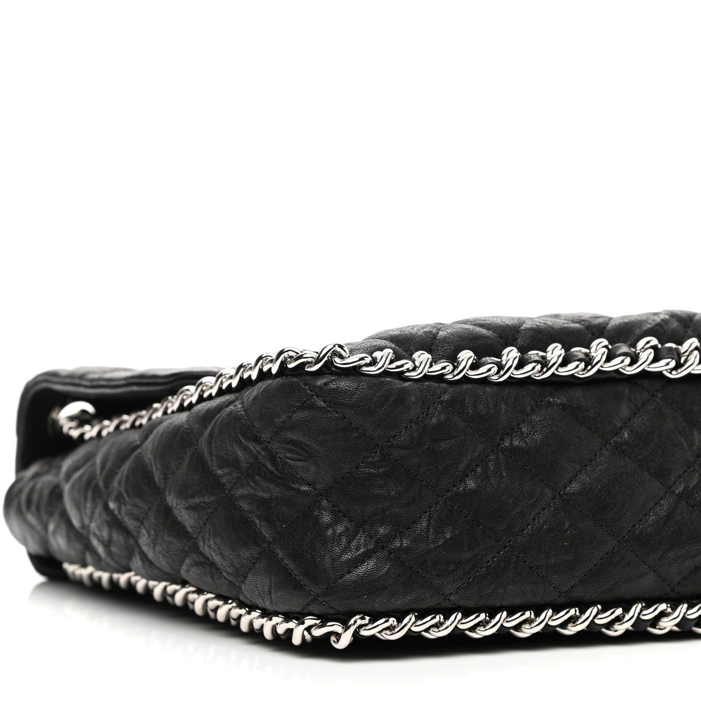 Washed Lambskin Quilted Maxi Chain Around Flap Black