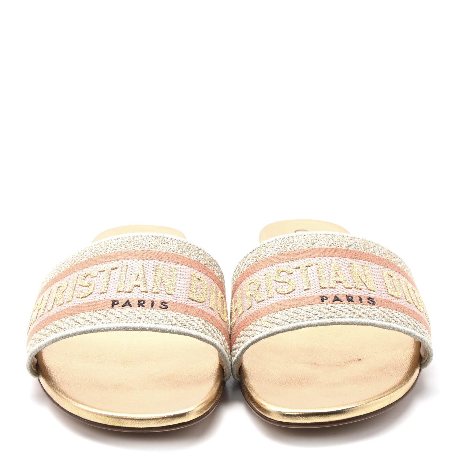 Christian Dior Canvas Lurex Embroidered Dway Flat Slide Sandals 38 Platinum 40 Platinum 3 of 10