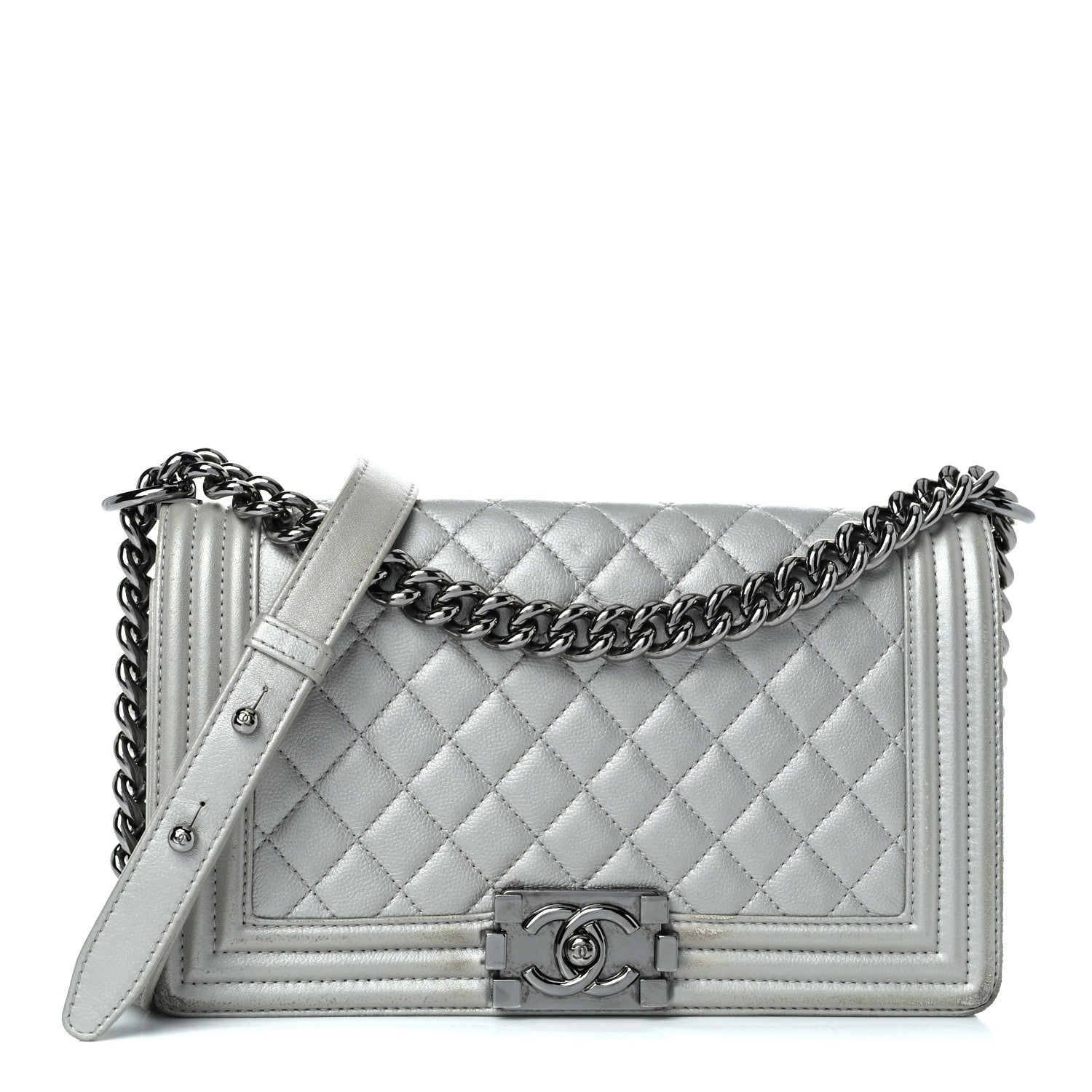 Chanel Metallic Caviar Quilted Medium Boy Flap Silver 1 of 11