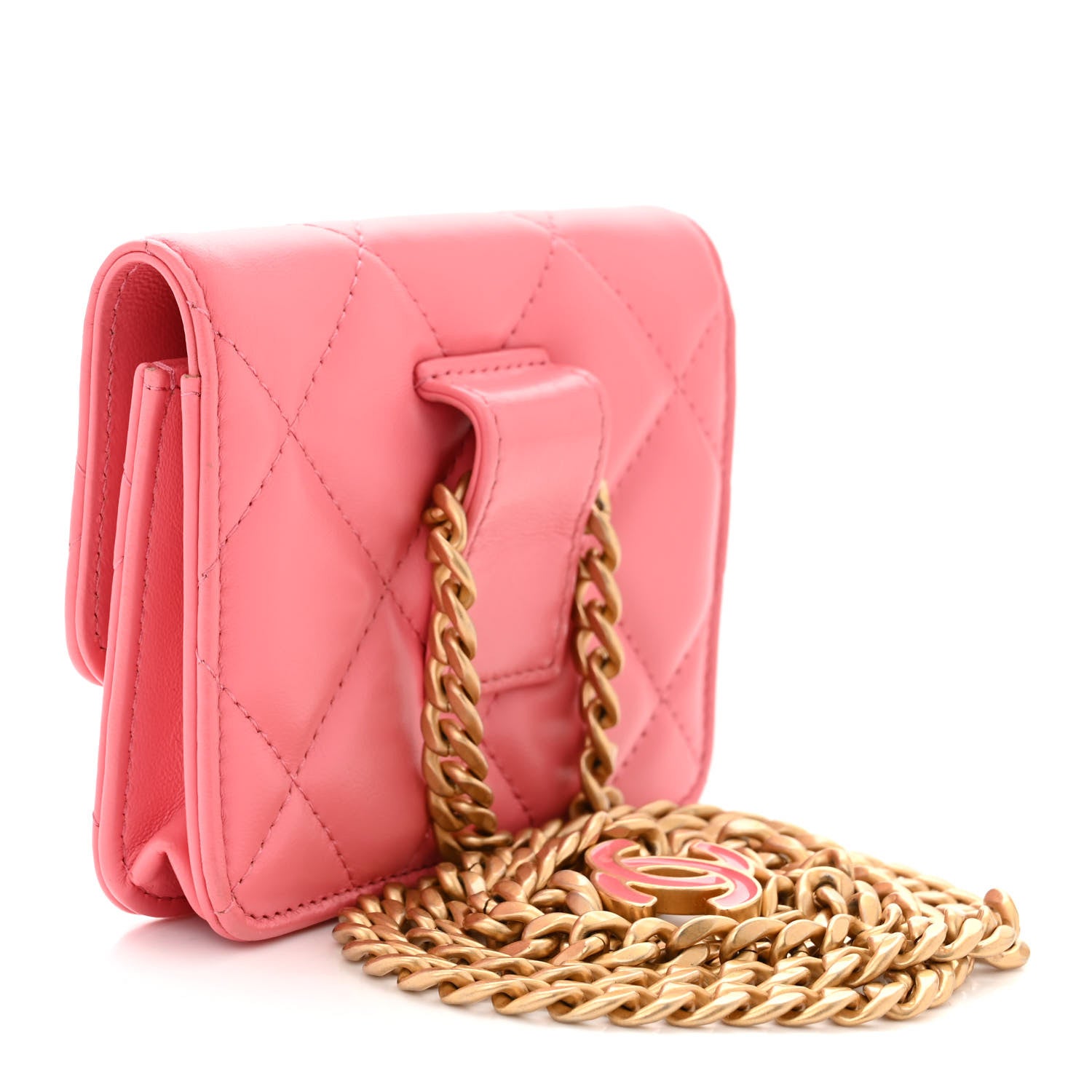 Chanel Lambskin Enamel Quilted Pending Clutch With Chain Pink 3 of 12