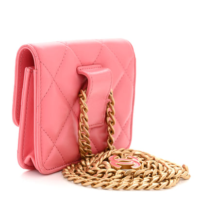 Chanel Lambskin Enamel Quilted Pending Clutch With Chain Pink 3 of 12