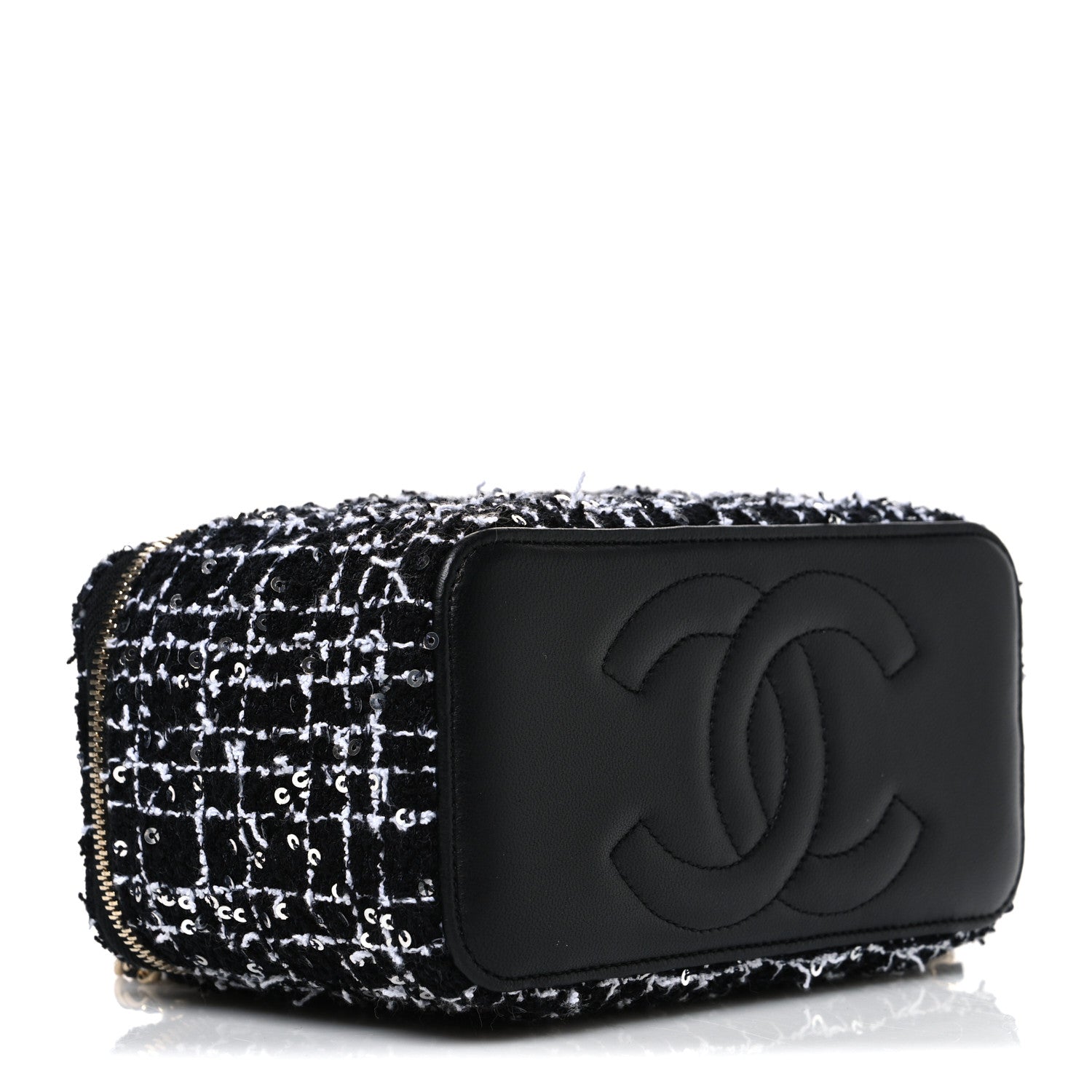 Chanel Tweed Sequin Small Top Handle Vanity Case With Chain Black White 4 of 11