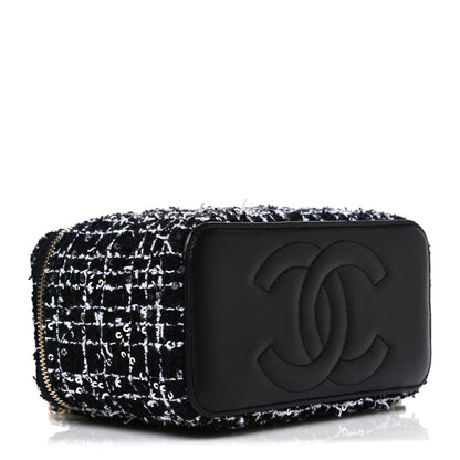 Chanel Tweed Sequin Small Top Handle Vanity Case With Chain Black White 4 of 11