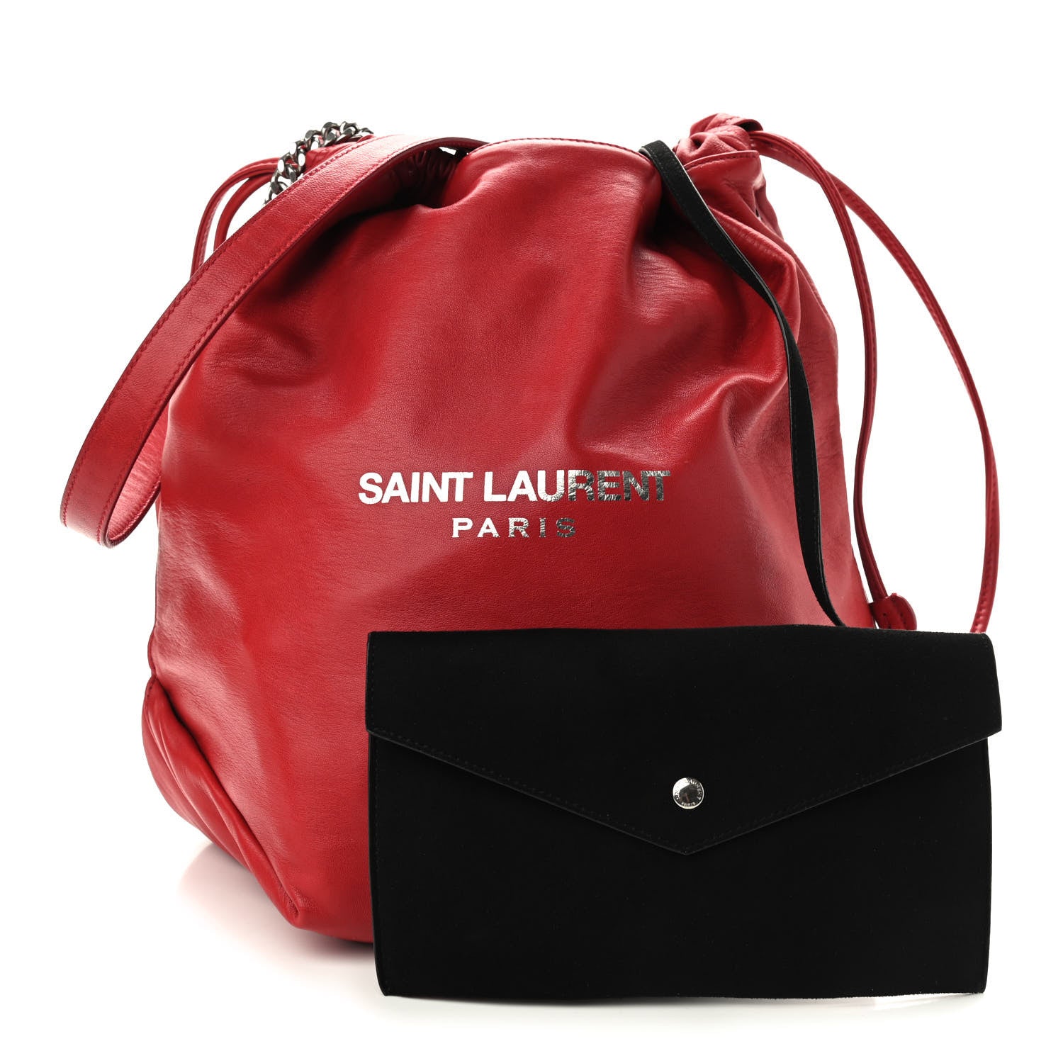 Saint Laurent Lambskin Teddy Drawstring Bag Eros Red 1 of 10