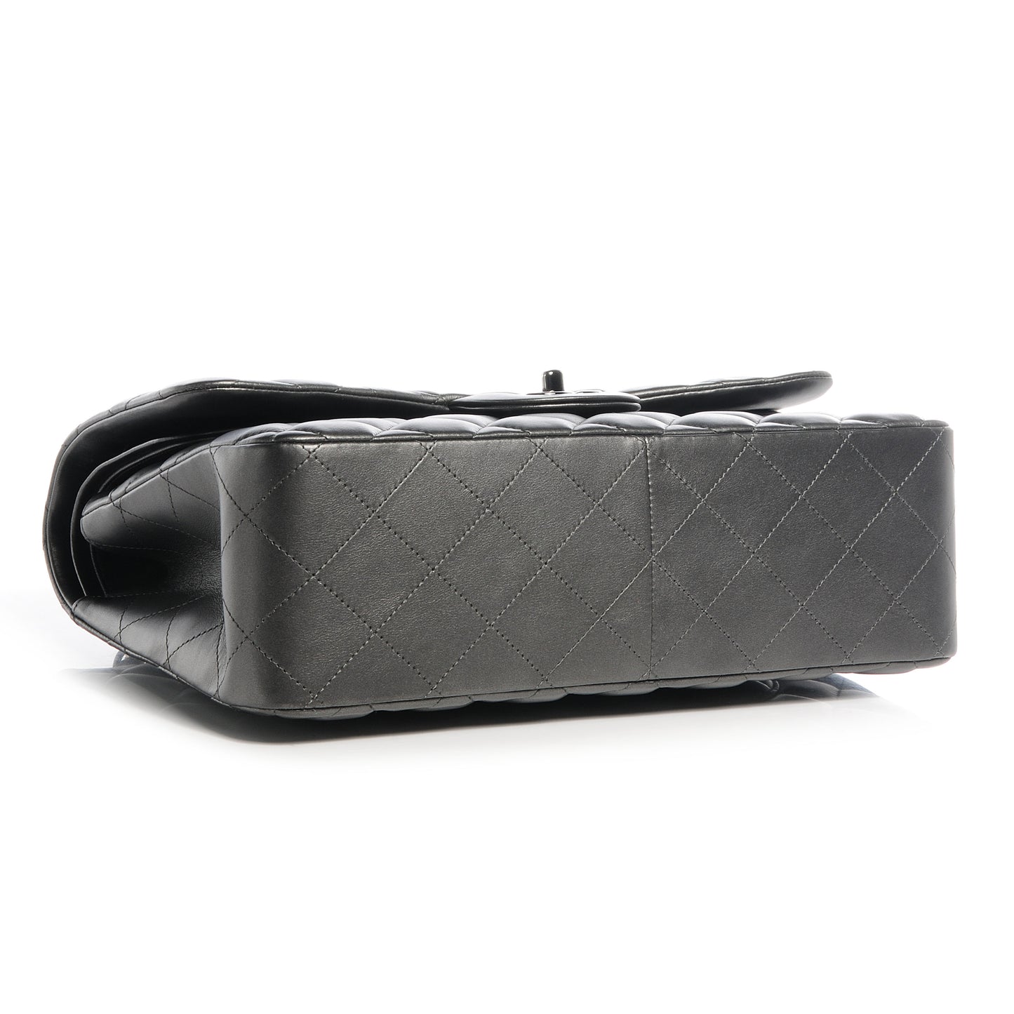 Lambskin Quilted Jumbo Double Flap Metallic Grey
