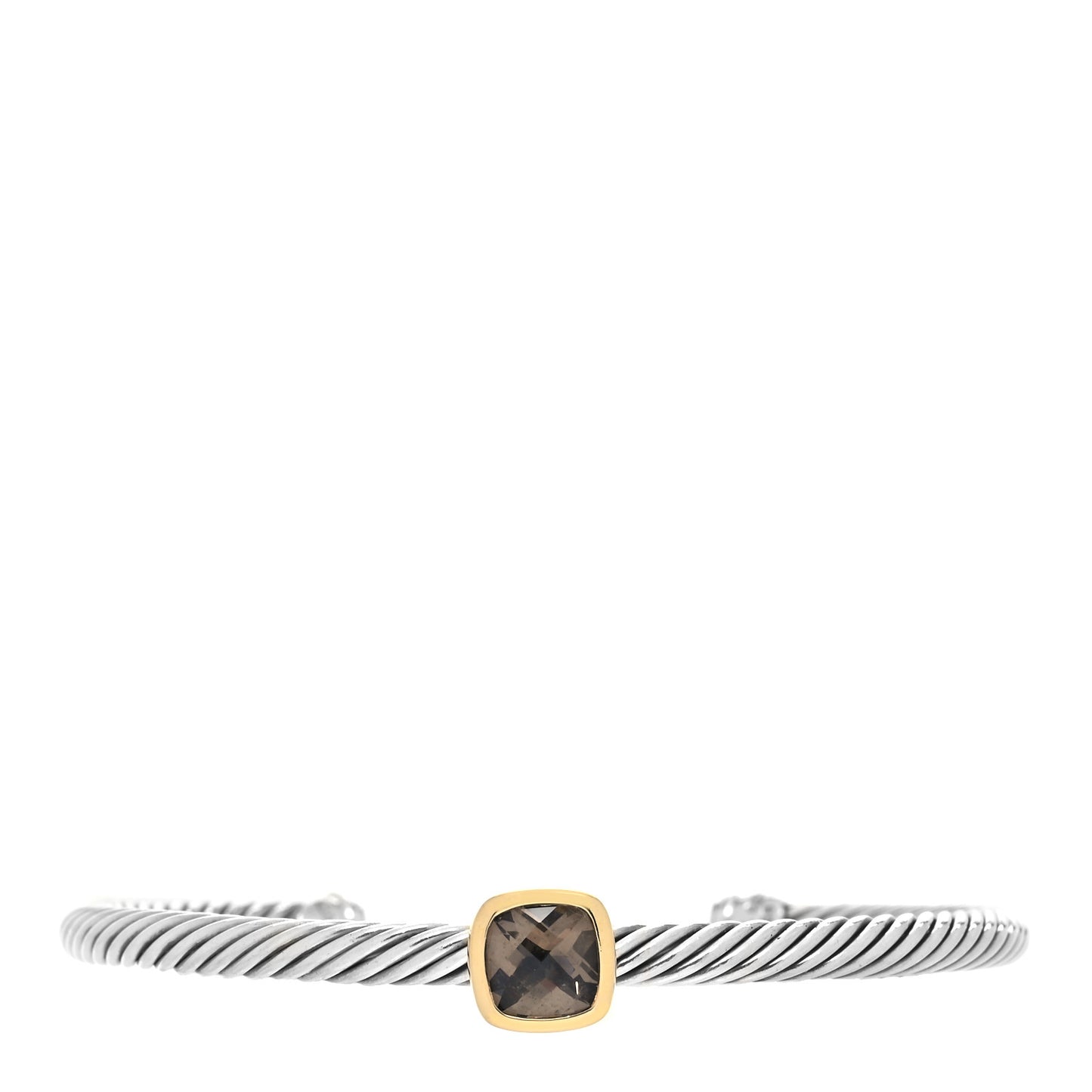 Sterling Silver 18K Yellow Gold Smoky Quartz 4mm Cable Classics Station Bracelet