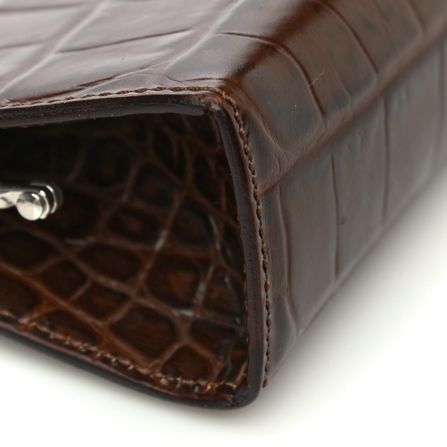 Crocodile Embossed Calfskin Wristlet Clutch Brown