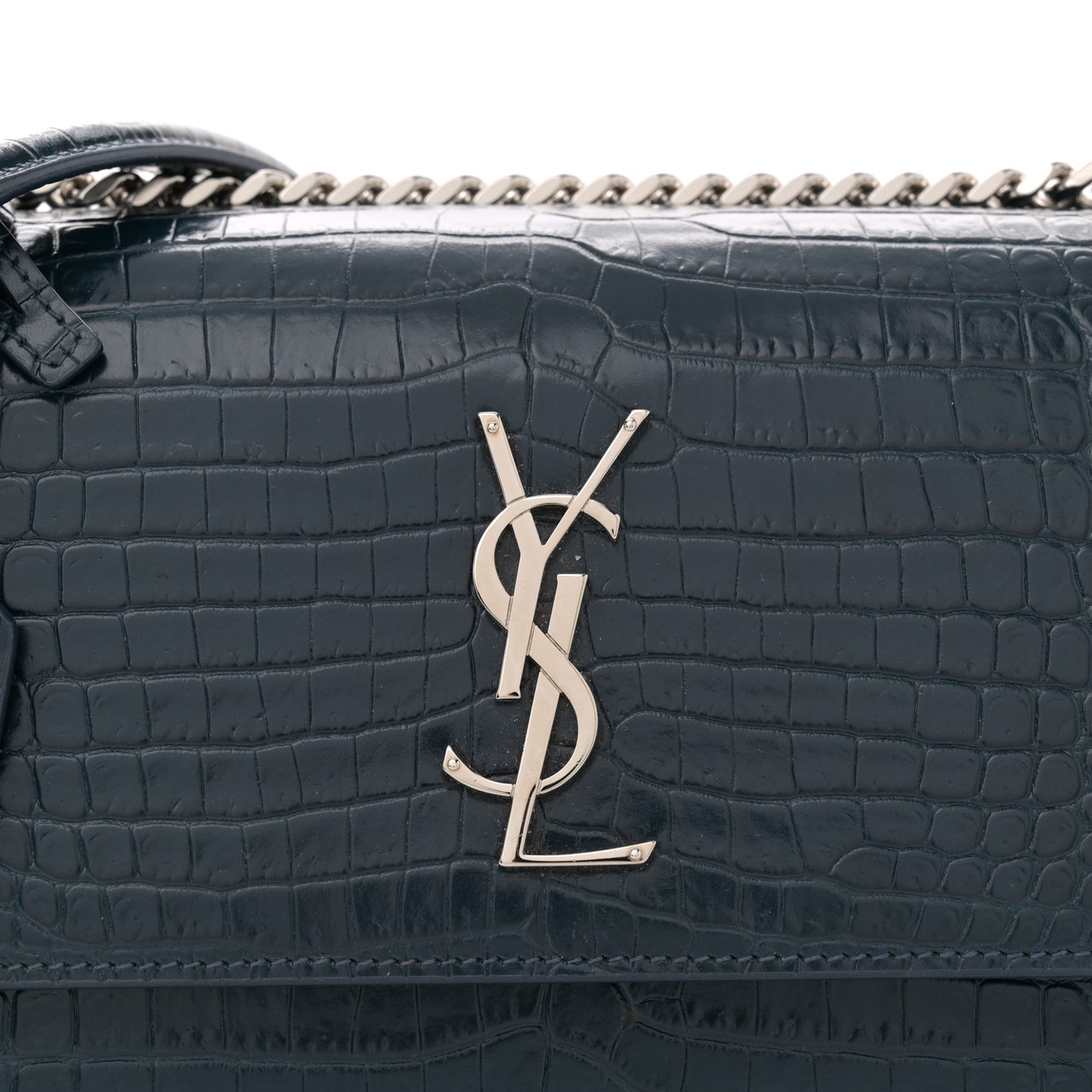 Calfskin Crocodile Embossed Medium Monogram Sunset Navy