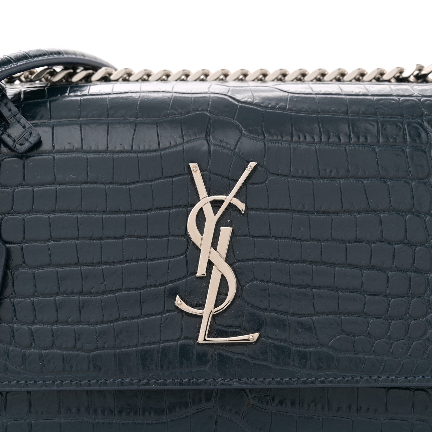 Saint Laurent Calfskin Crocodile Embossed Medium Monogram Sunset Navy 9 of 11