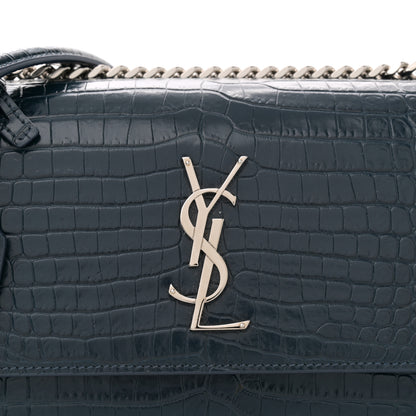 Saint Laurent Calfskin Crocodile Embossed Medium Monogram Sunset Navy 9 of 11