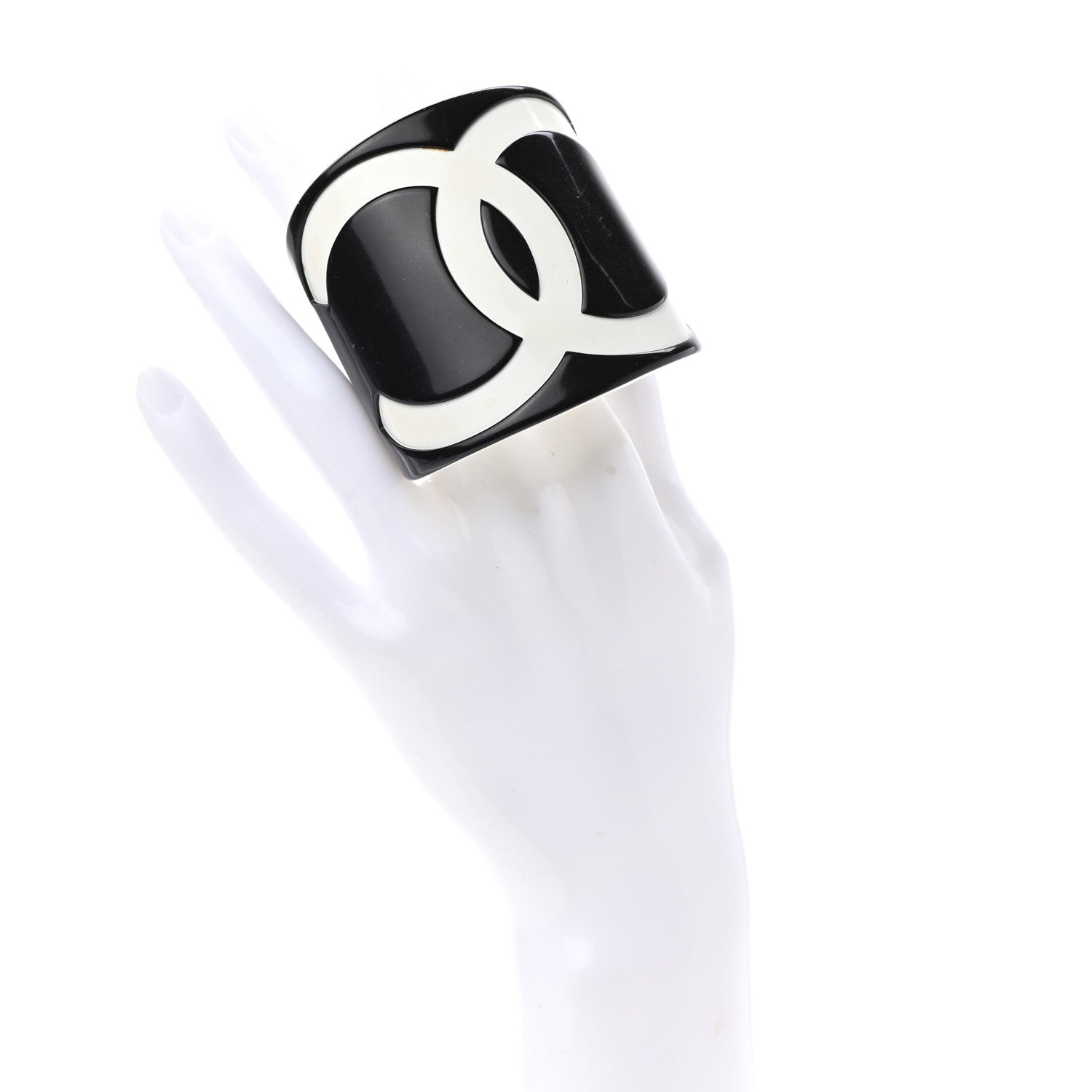 Chanel Resin CC Wide Cuff Black White 2 of 4
