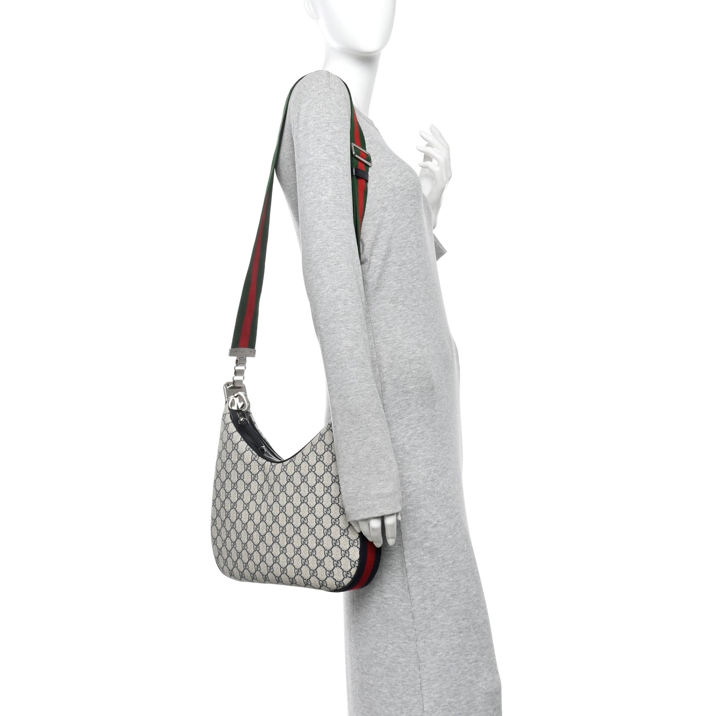 GG Supreme Monogram Textured Calfskin Web Large Attache Shoulder Bag Beige Blue