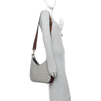Gucci GG Supreme Monogram Textured Calfskin Web Large Attache Shoulder Bag Beige Blue 2 of 10