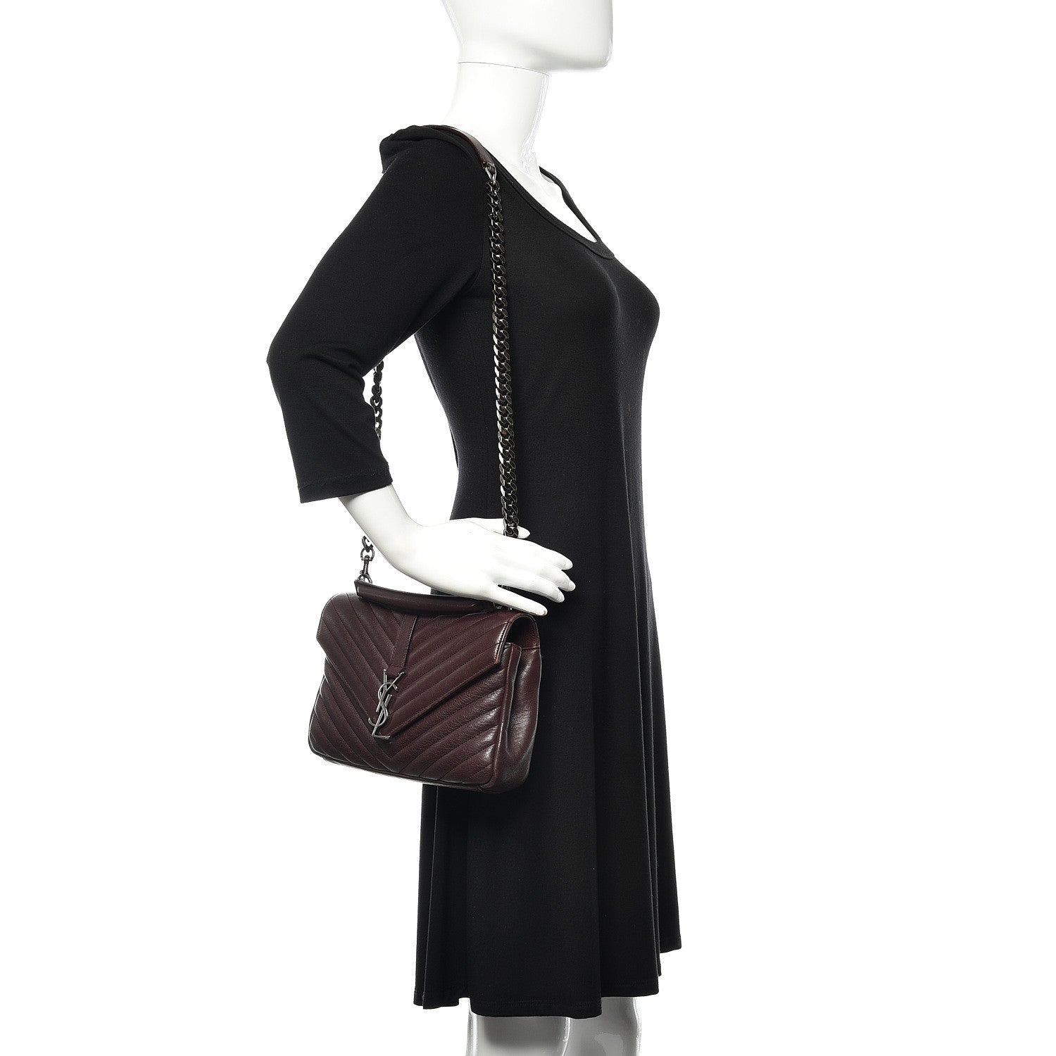 Saint Laurent Sheepskin Matelasse Chevron Monogram Medium College Bag Amaranto 2 of 8