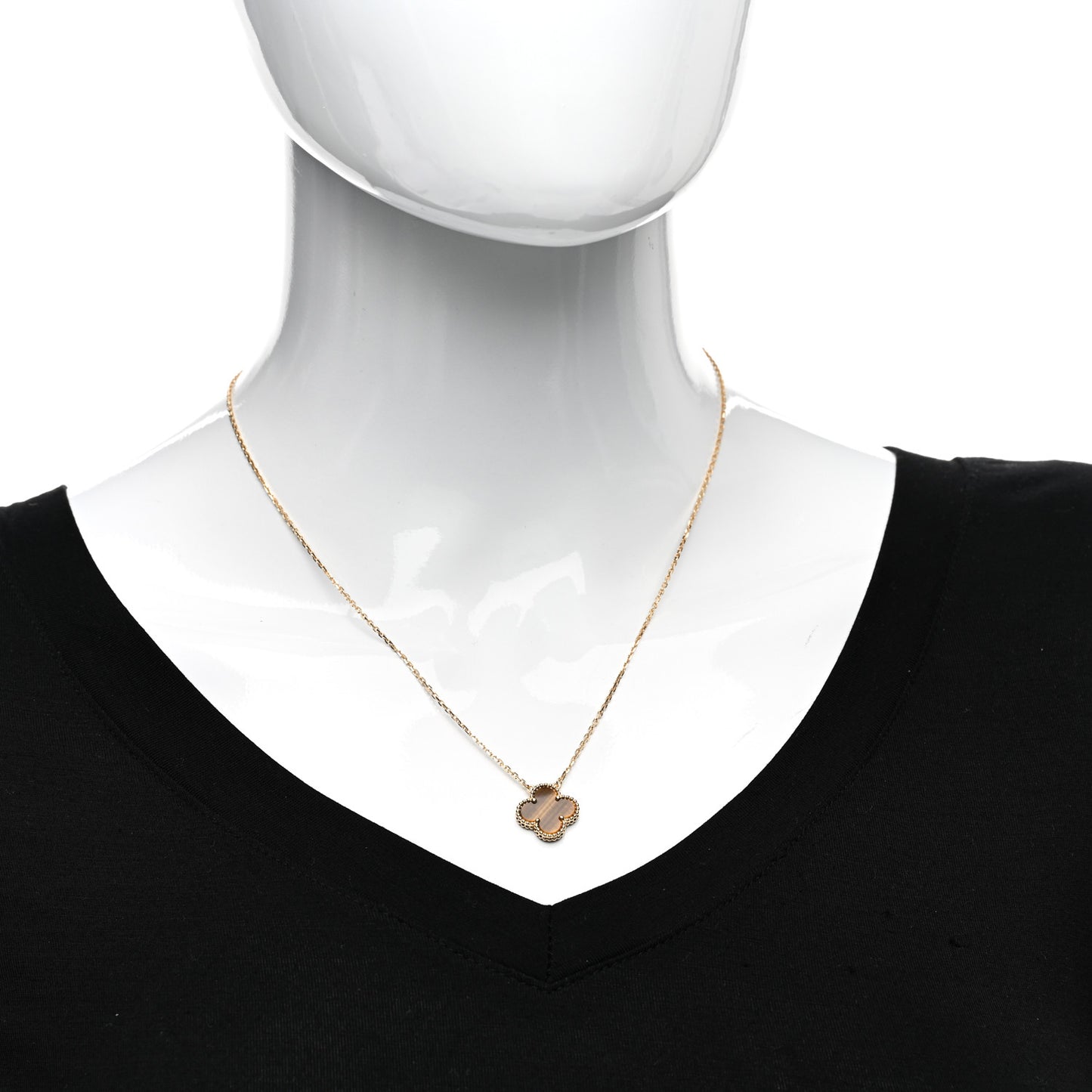 18K Yellow Gold Tiger Eye Vintage Alhambra Pendant Necklace