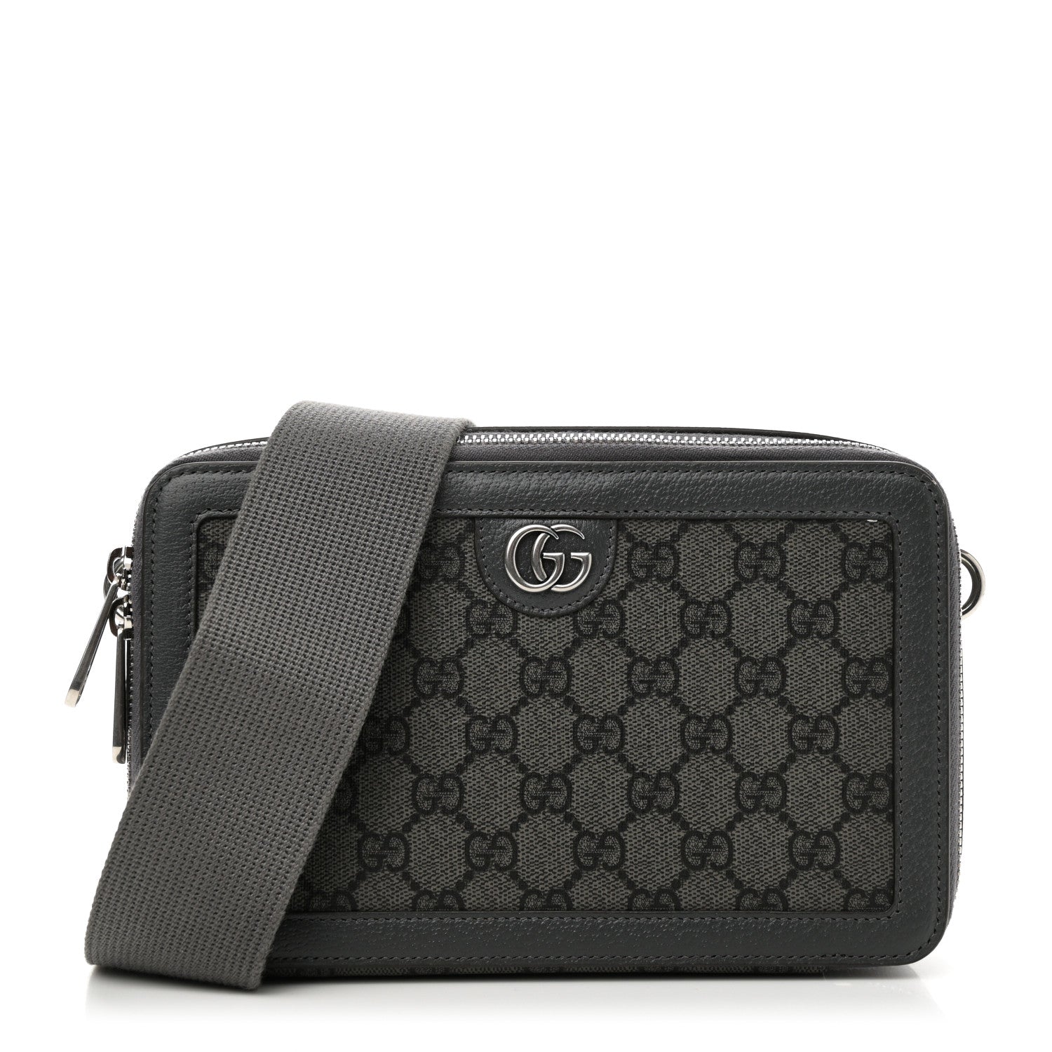Gucci GG Supreme Monogram Textured Dollar Calfskin Small Ophidia Top Handle Shoulder Grey Black Graphite Grey 1 of 10