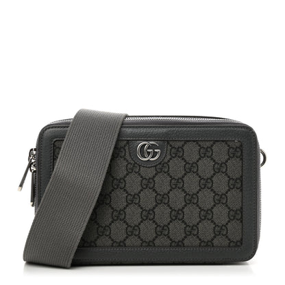 Gucci GG Supreme Monogram Textured Dollar Calfskin Small Ophidia Top Handle Shoulder Grey Black Graphite Grey 1 of 10