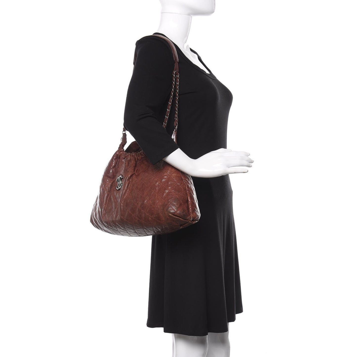 Distressed Glazed Caviar Quilted Medium Elastic Tote Burgundy