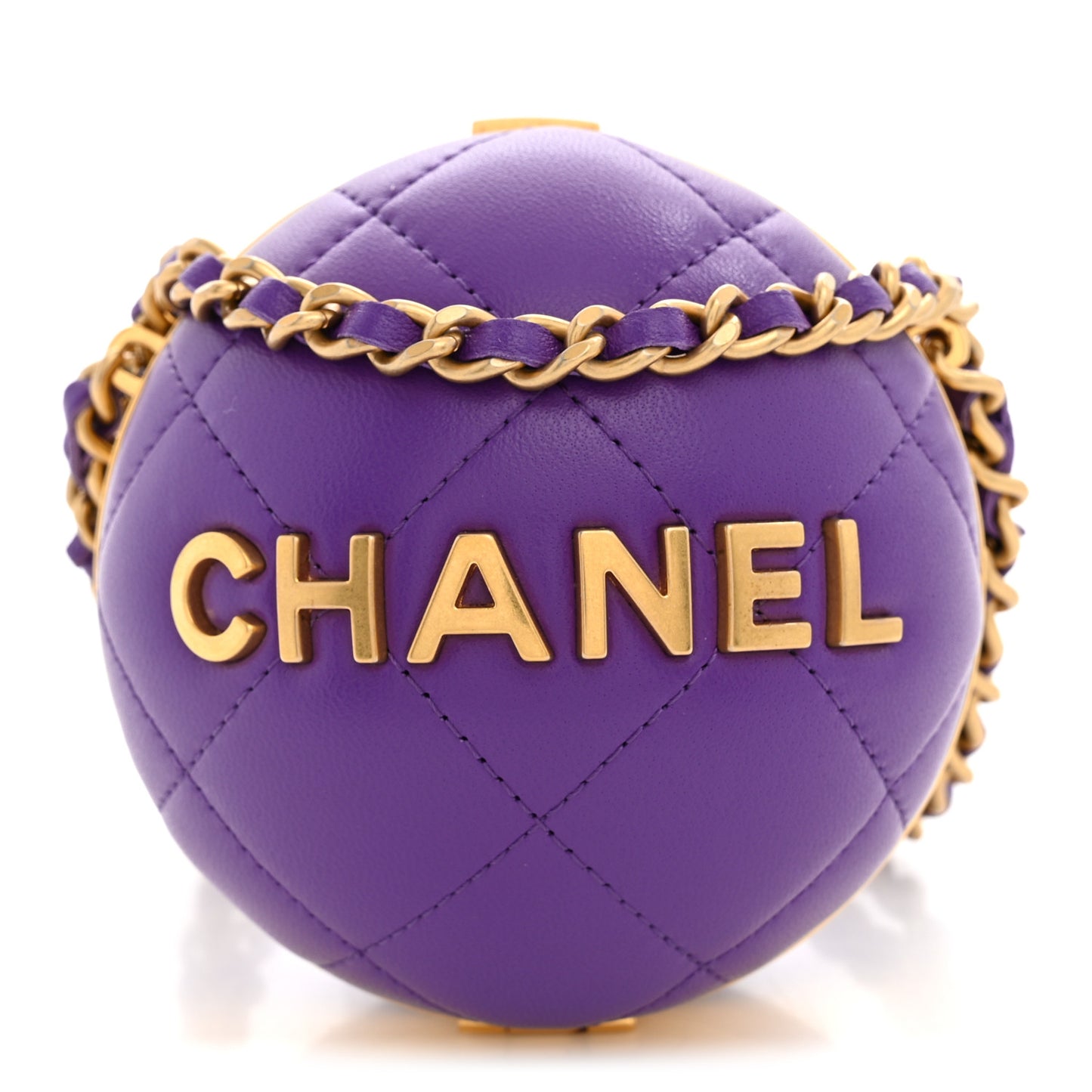 Lambskin CC Minaudiere Sphere Chain Clutch Purple