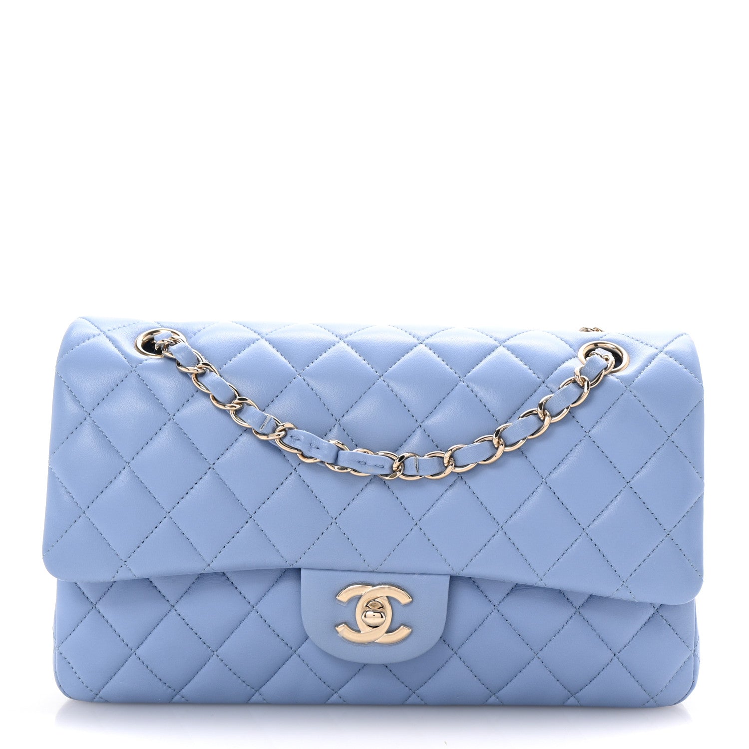 Chanel Lambskin Quilted Medium Double Flap Light Blue 1 of 10