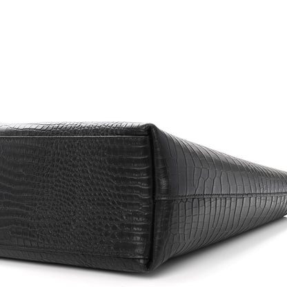 Jimmy Choo Calfskin Crocodile Embossed Nine2Five East West Tote Black 10 of 12