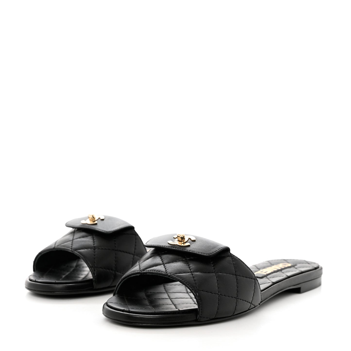 Lambskin Quilted CC Turnlock Sandals 38 Black