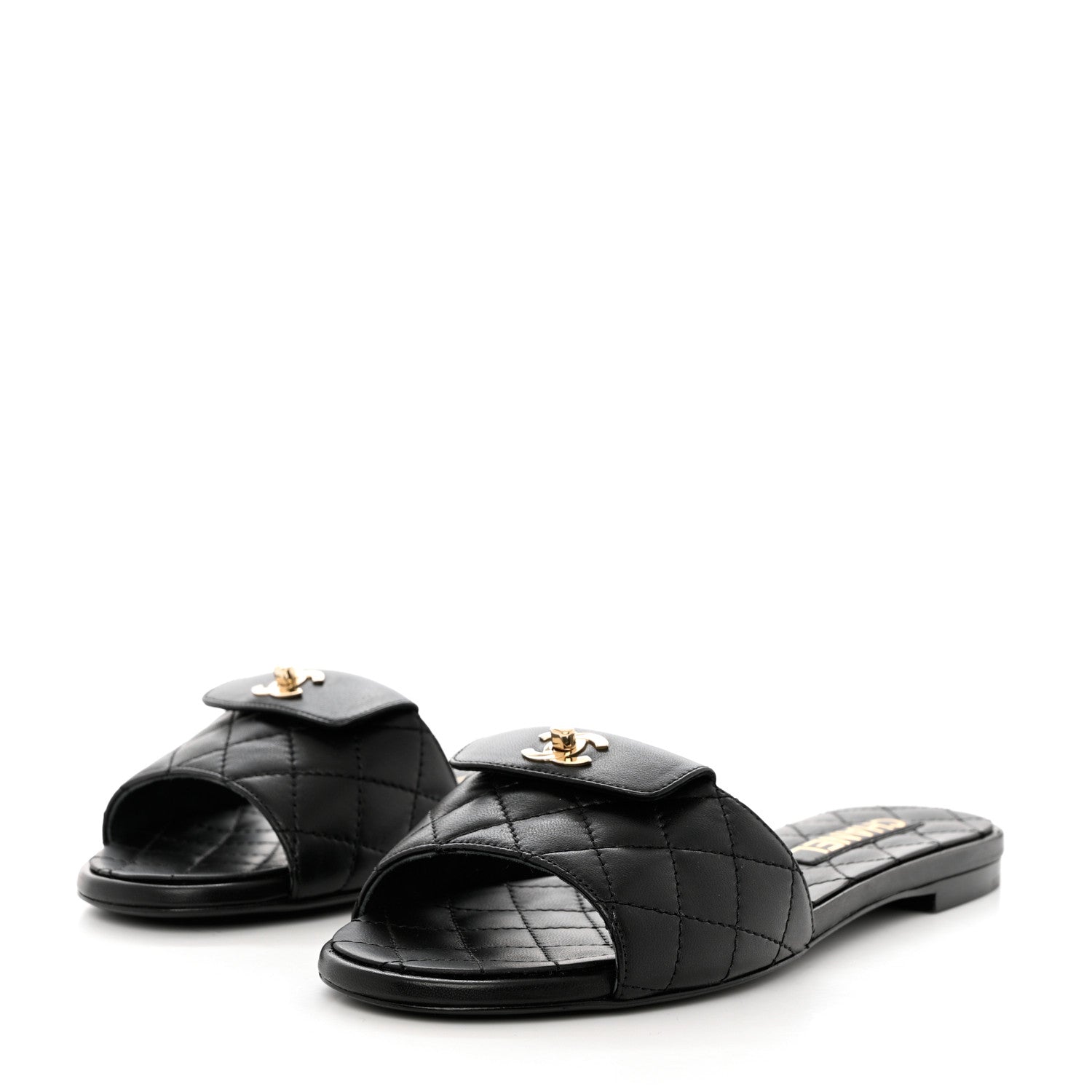 Chanel Lambskin Quilted CC Turnlock Sandals 38 Black 3 of 9