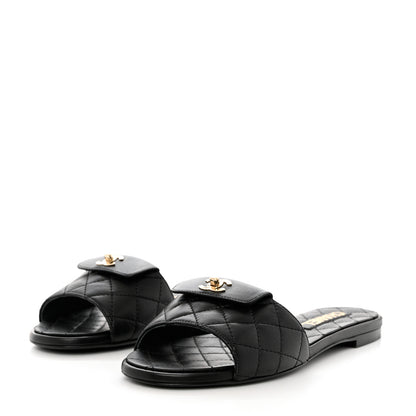 Chanel Lambskin Quilted CC Turnlock Sandals 38 Black 3 of 9