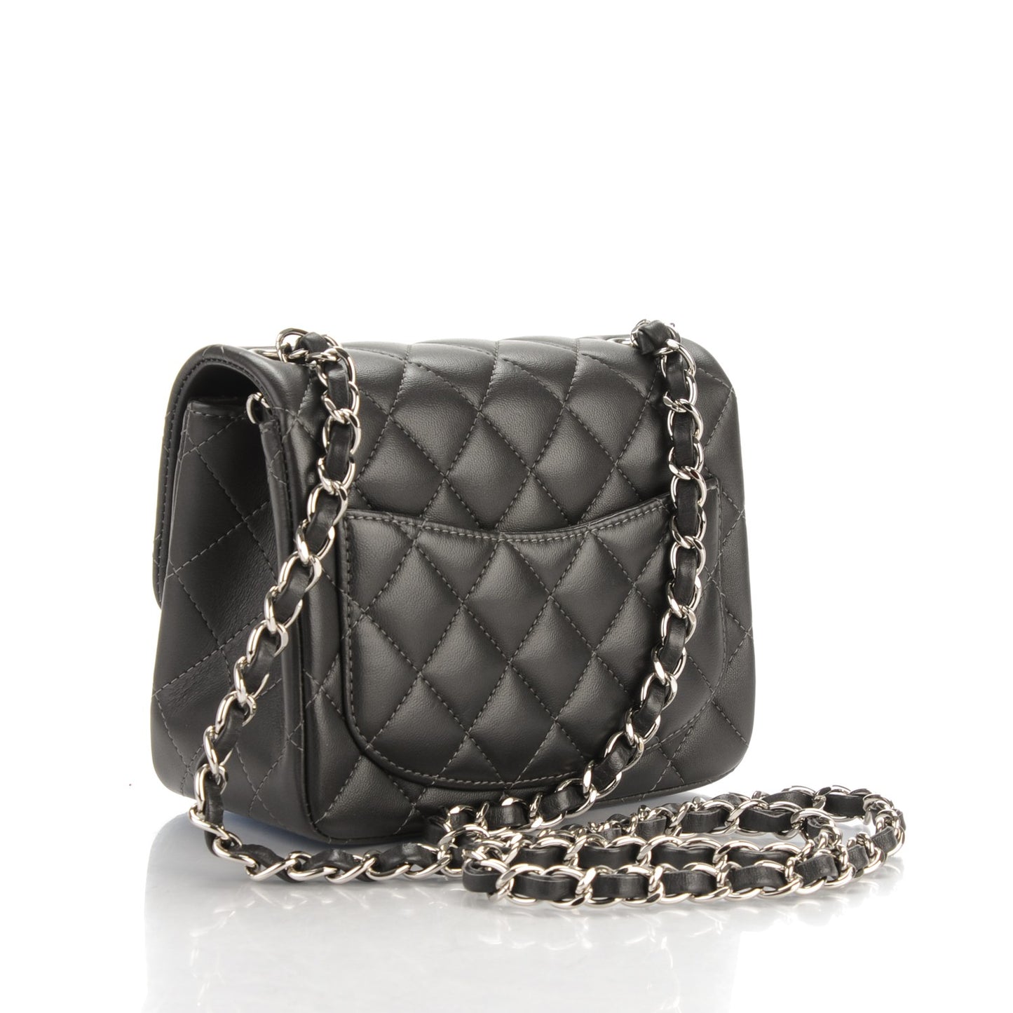 Lambskin Quilted Mini Square Flap Dark Grey