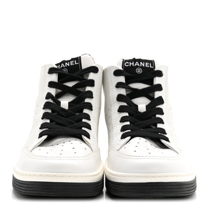 Chanel Calfskin Womens Logo High Top Sneakers 40 Black White 5 of 22