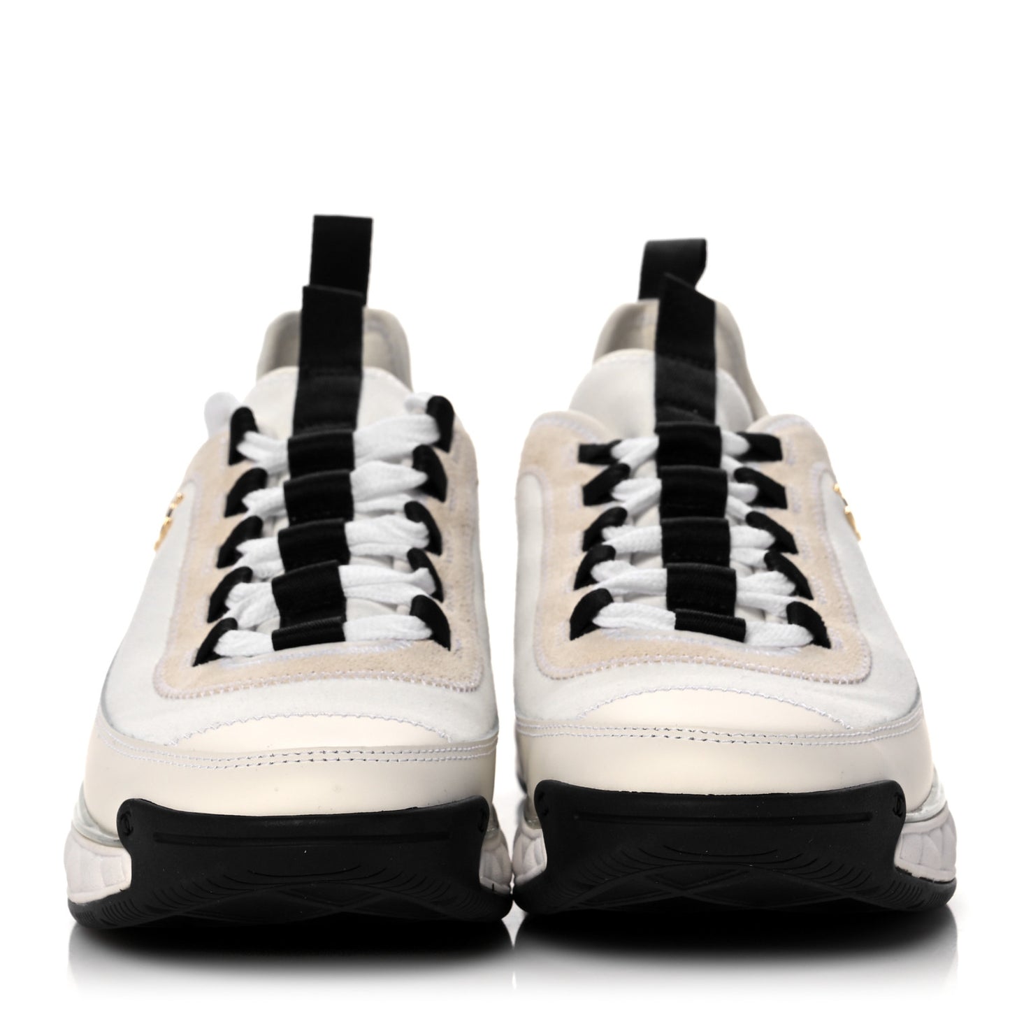Velvet Calfskin Mixed Fibers CC Sneakers 39.5 Ivory Black