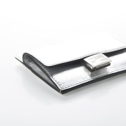 Fendi Vitello Catalan Mirror FF 1974 Embossed Fold Over Card Holder Wallet Argento 6 of 11