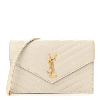 Saint Laurent Grain De Poudre Matelasse Chevron Monogram Envelope Chain Wallet Crema Soft 1 of 10