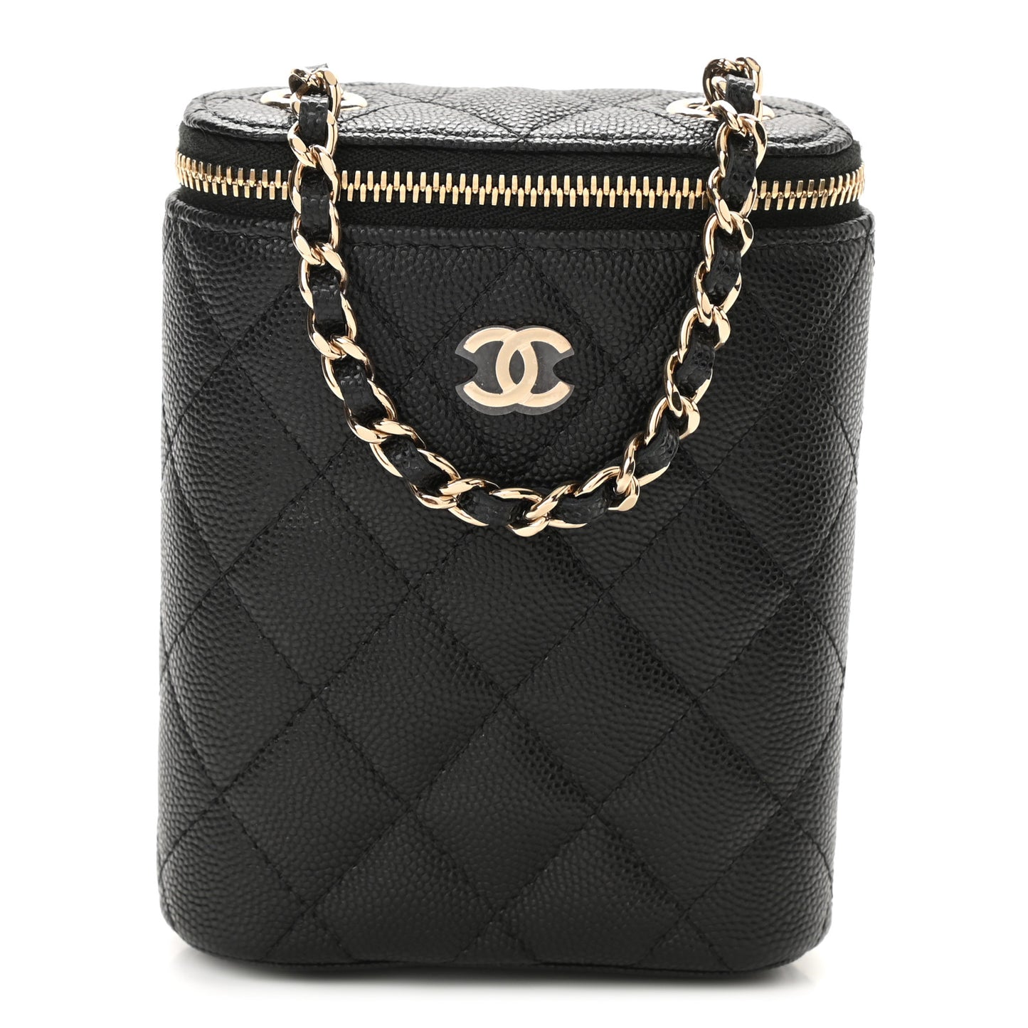 Caviar Quilted Small Vertical Coco Beauty Vanity Case With Chain Black