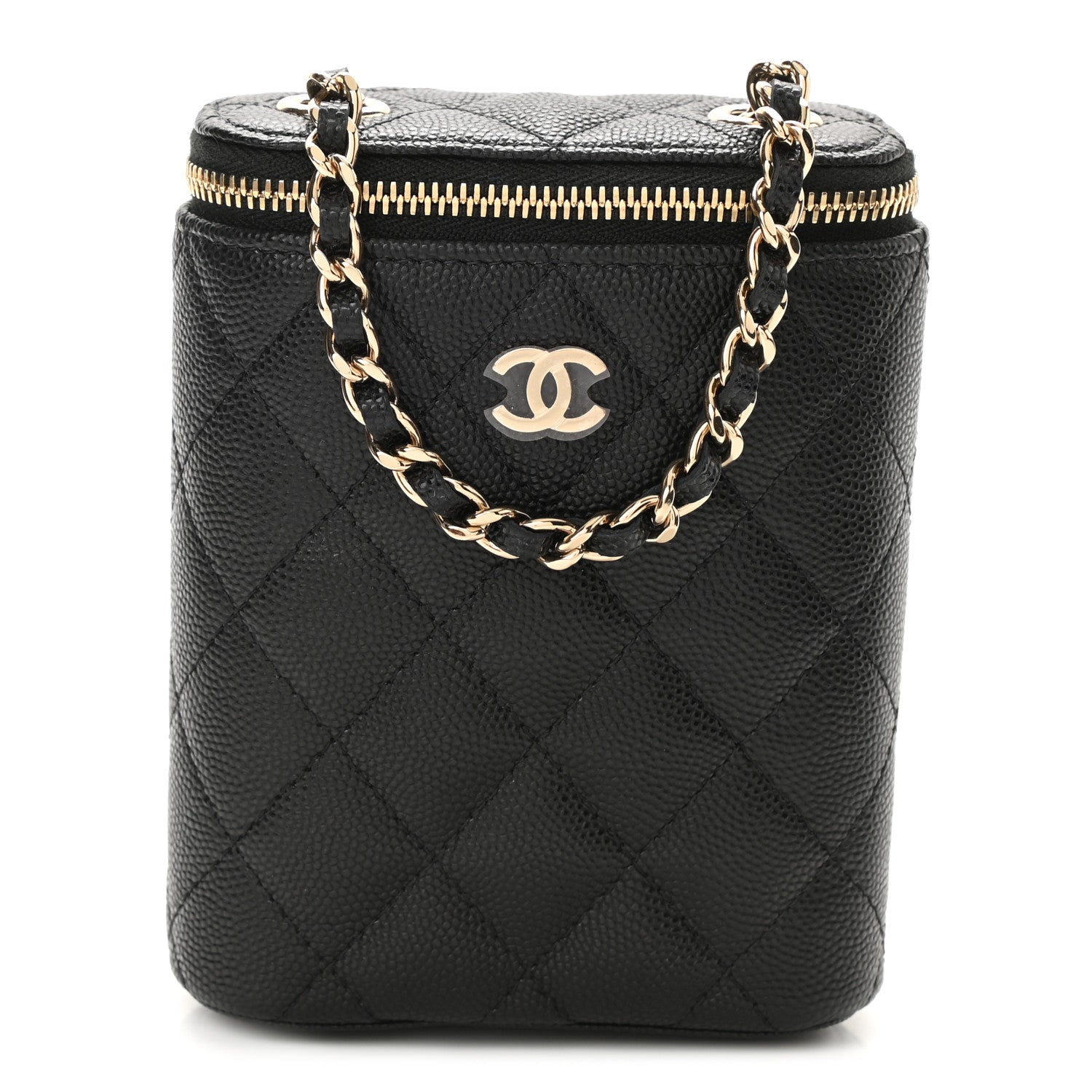 Chanel Caviar Quilted Small Vertical Coco Beauty Vanity Case With Chain Black 1 of 11