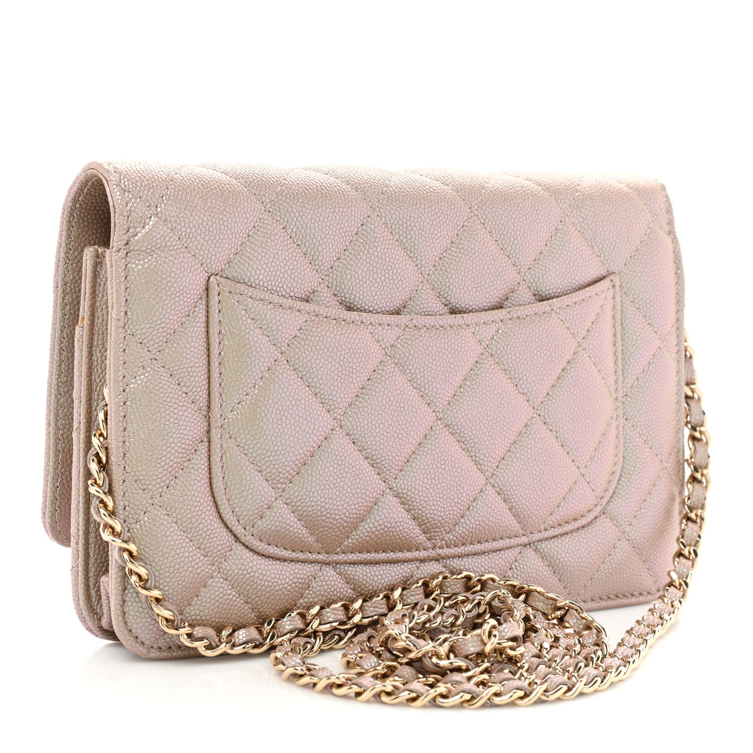 Chanel Iridescent Caviar Quilted Wallet on Chain WOC Beige 3 of 14