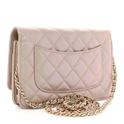 Chanel Iridescent Caviar Quilted Wallet on Chain WOC Beige 3 of 14