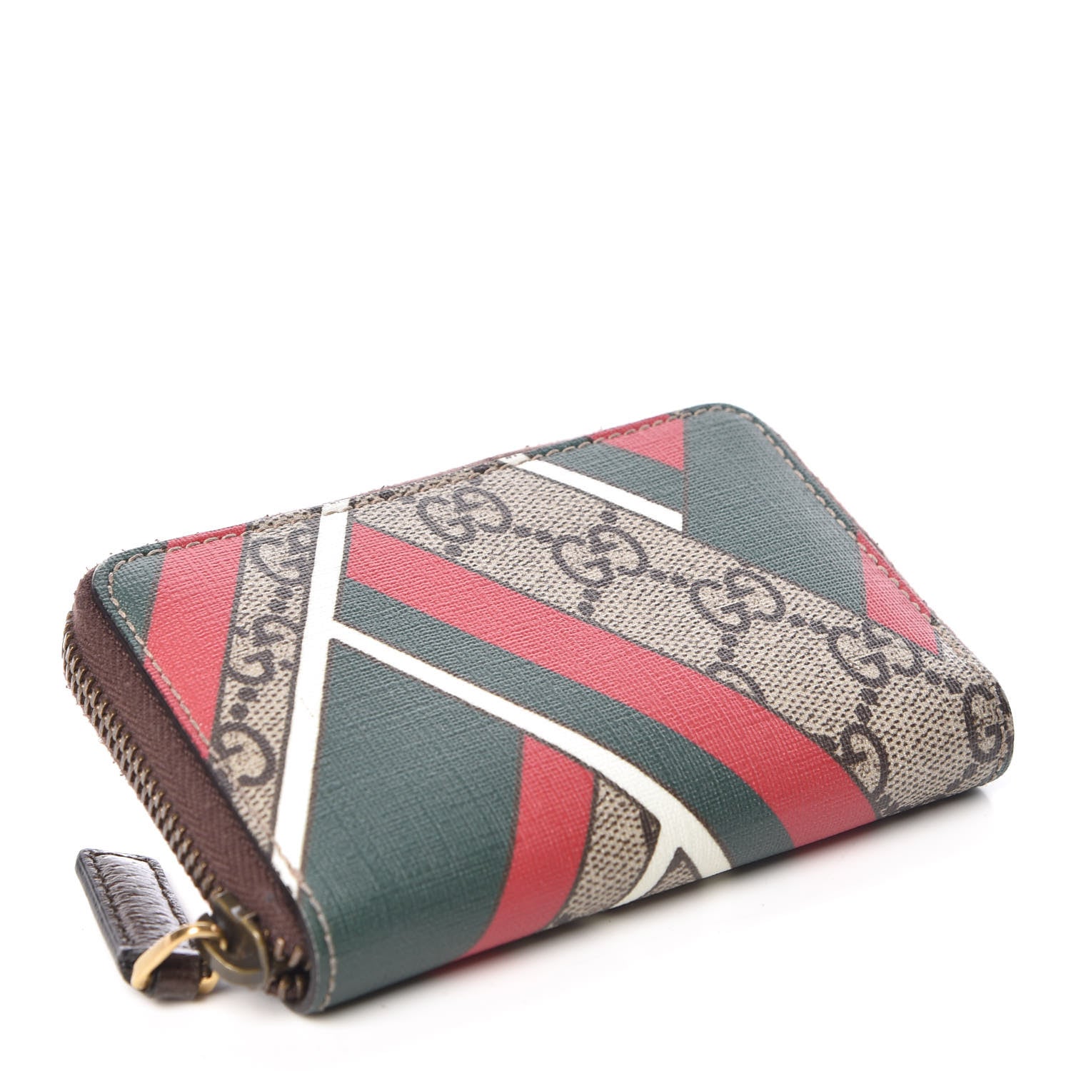 Gucci GG Supreme Monogram Chevron Zip Around Card Case Wallet Beige Green Red New Acero 4 of 9