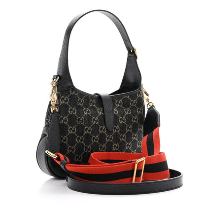Gucci Jacquard Denim GG Monogram Small Jackie 1961 Hobo Black Ivory 3 of 11