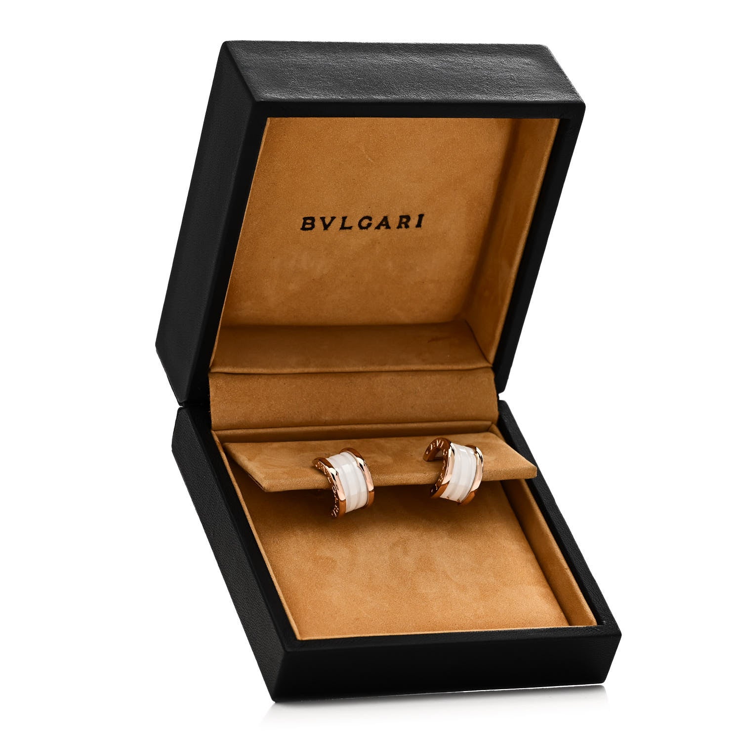 Bulgari 18K Rose Gold White Ceramic B.Zero1 Hoop Earrings 6 of 6
