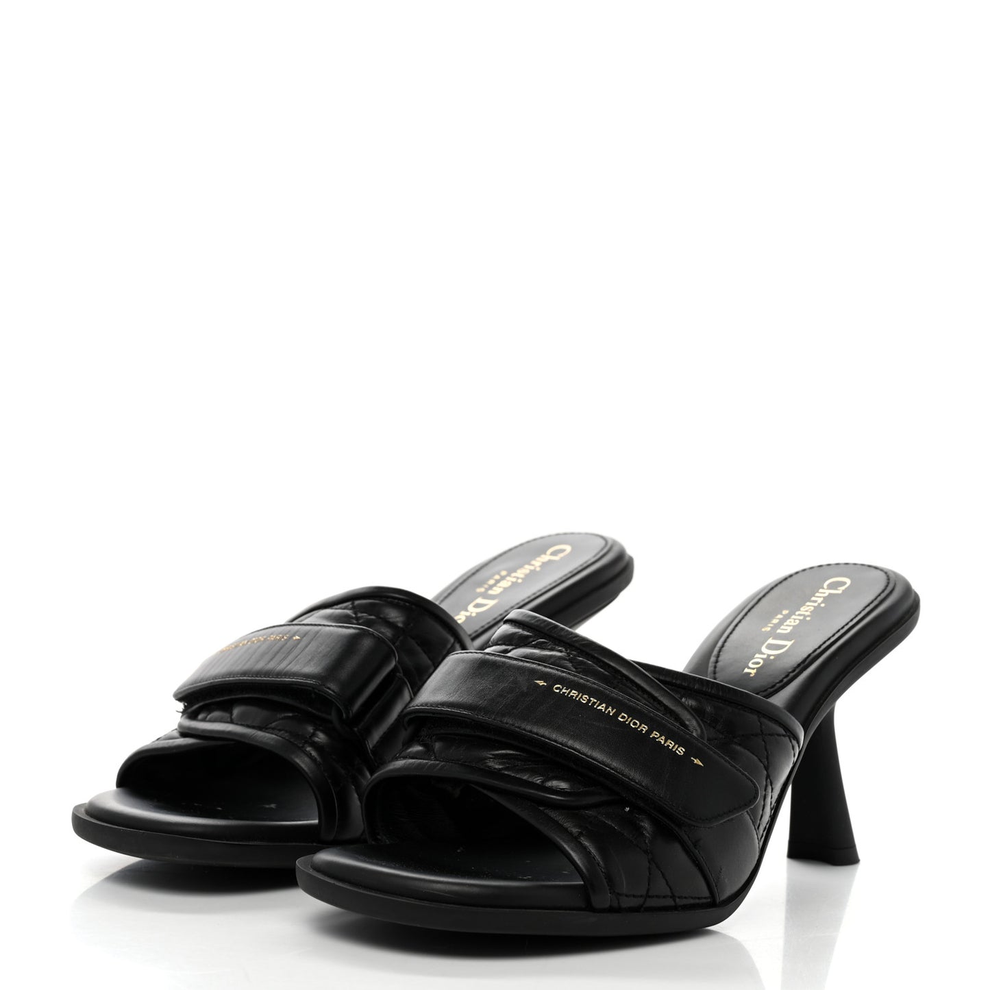 Calfskin Cannage Quilted Dio(r)evolution 80mm Slide Sandals 39 Black