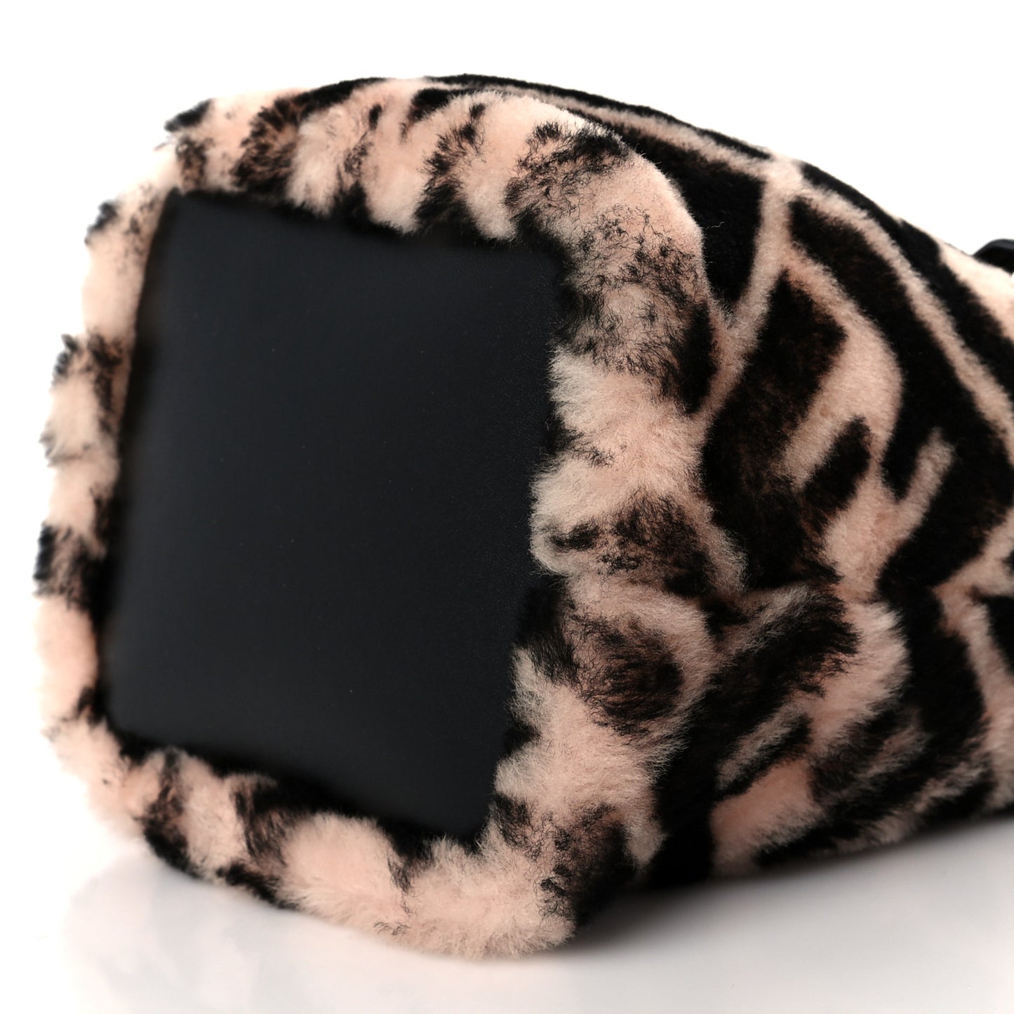 Shearling F is Fendi Macro FF 1974 Diagonal Mini Mon Tresor Bucket Bag Light Rose Black