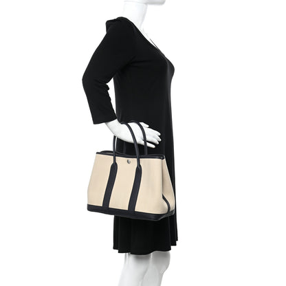 Hermes Chevron Herringbone Toile Negonda Garden Party 30 TPM Tote Trench Bleu Indigo 2 of 9