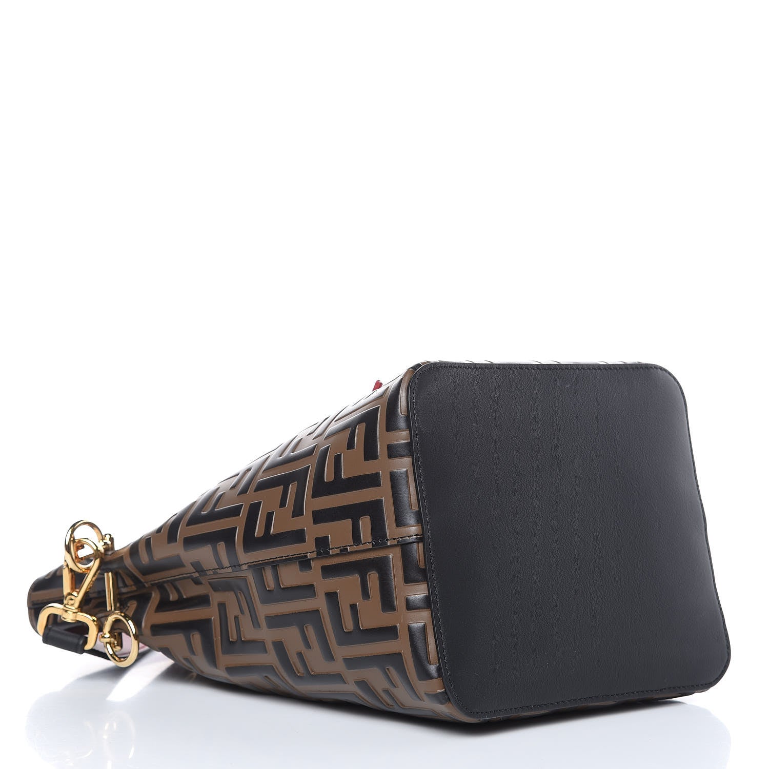 Fendi Vitello Grace F is Fendi Bi-Color FF 1974 Embossed Grande Mon Tresor Bucket Bag Maya Black Fragola 4 of 9