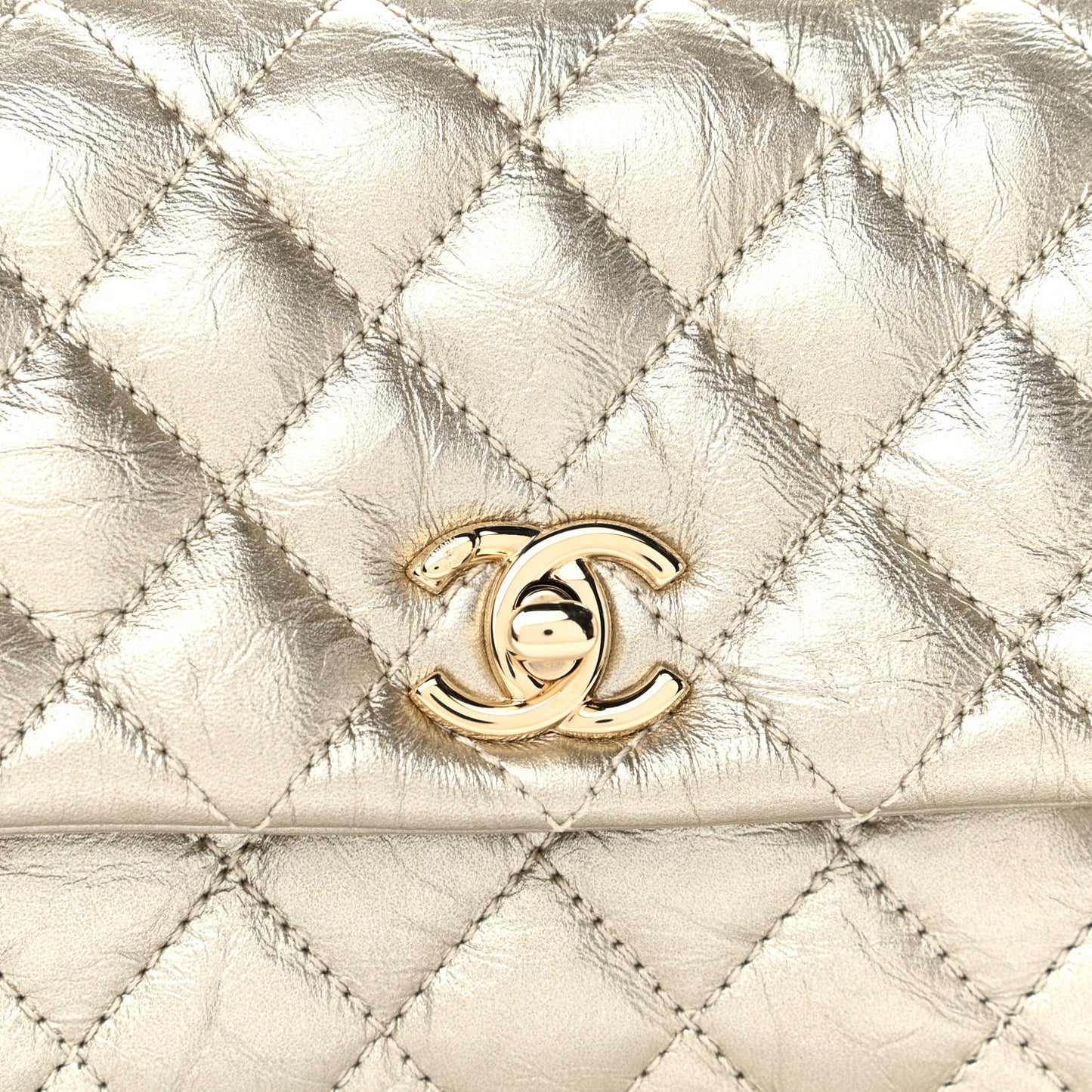 Metallic Aged Calfskin Quilted Mini Coco Handle Flap Gold