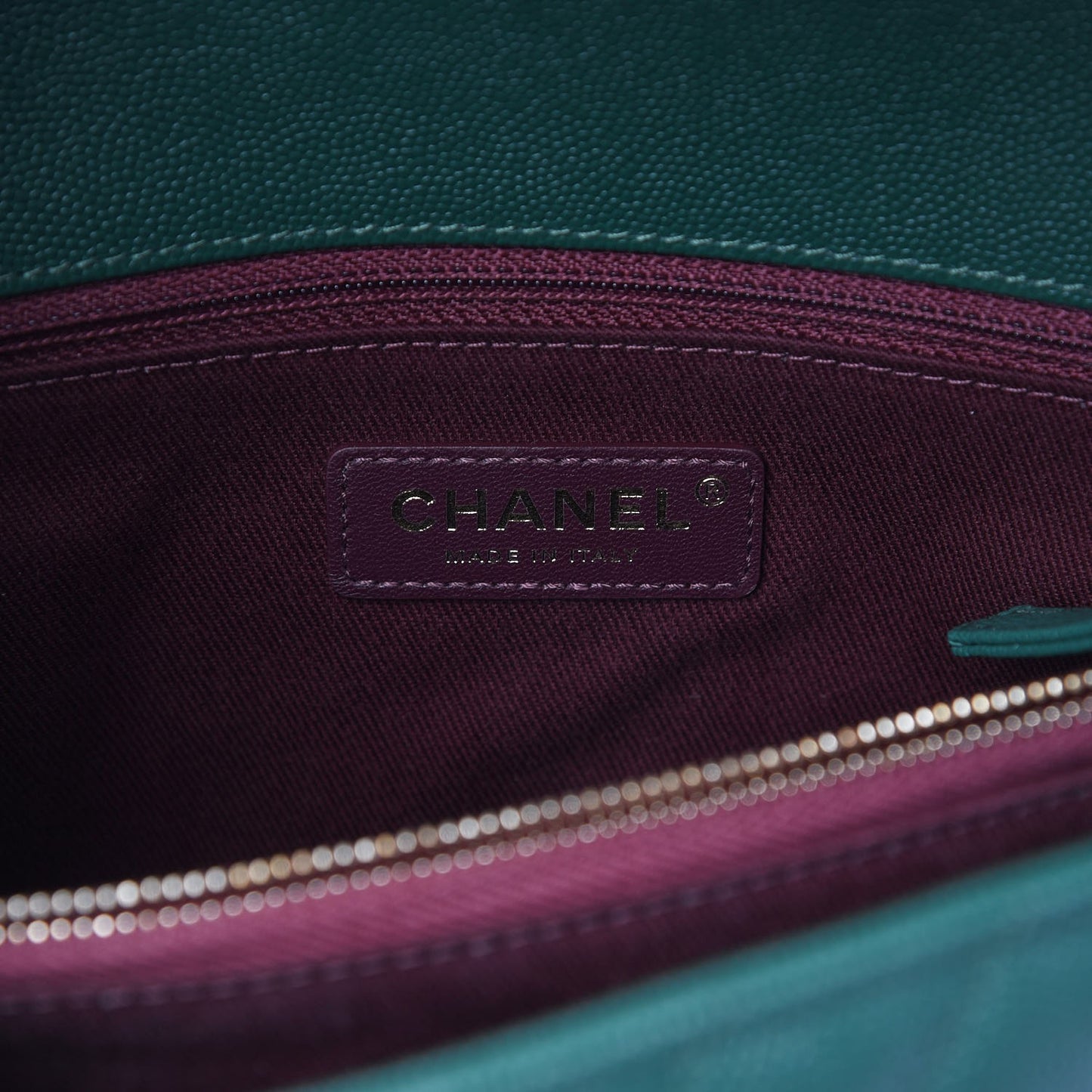 Caviar Chevron Quilted Small Coco Handle Flap Dark Green