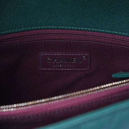 Chanel Caviar Chevron Quilted Small Coco Handle Flap Dark Green 7 of 10