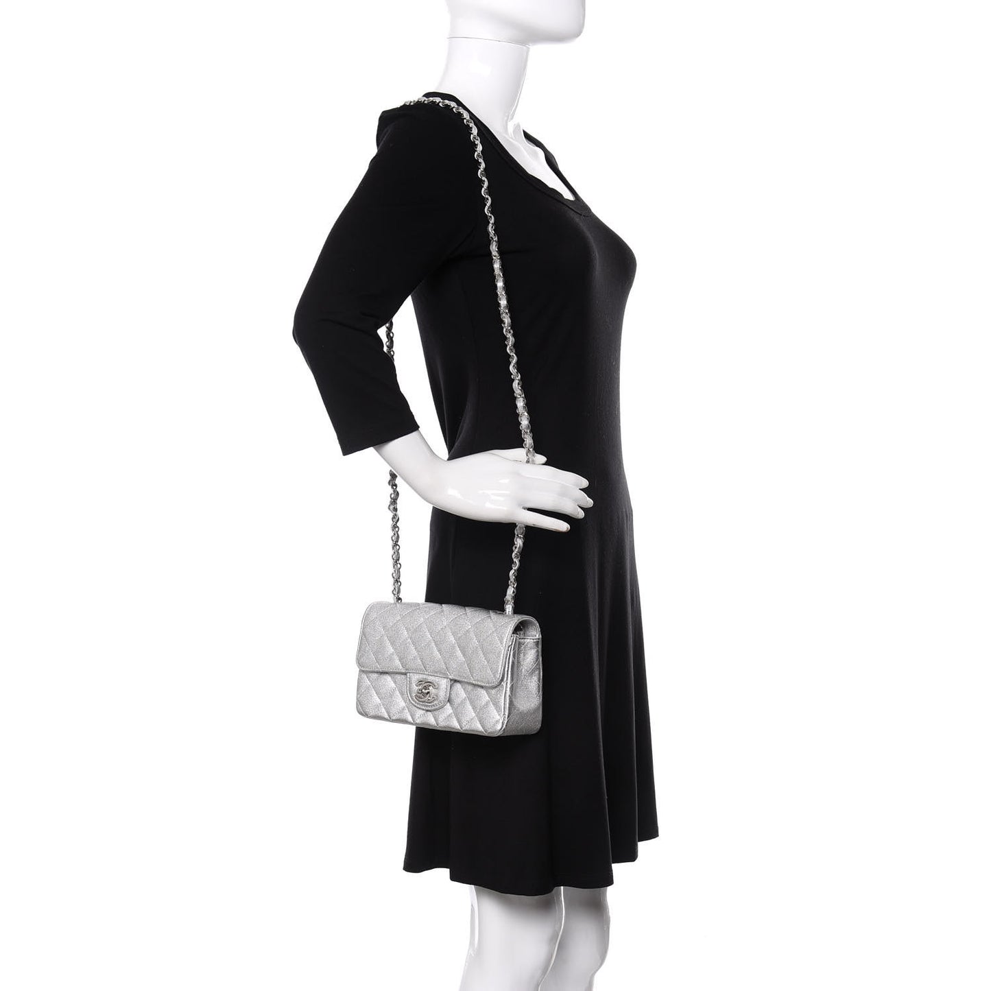 Metallic Lambskin Quilted Mini Rectangular Flap Silver