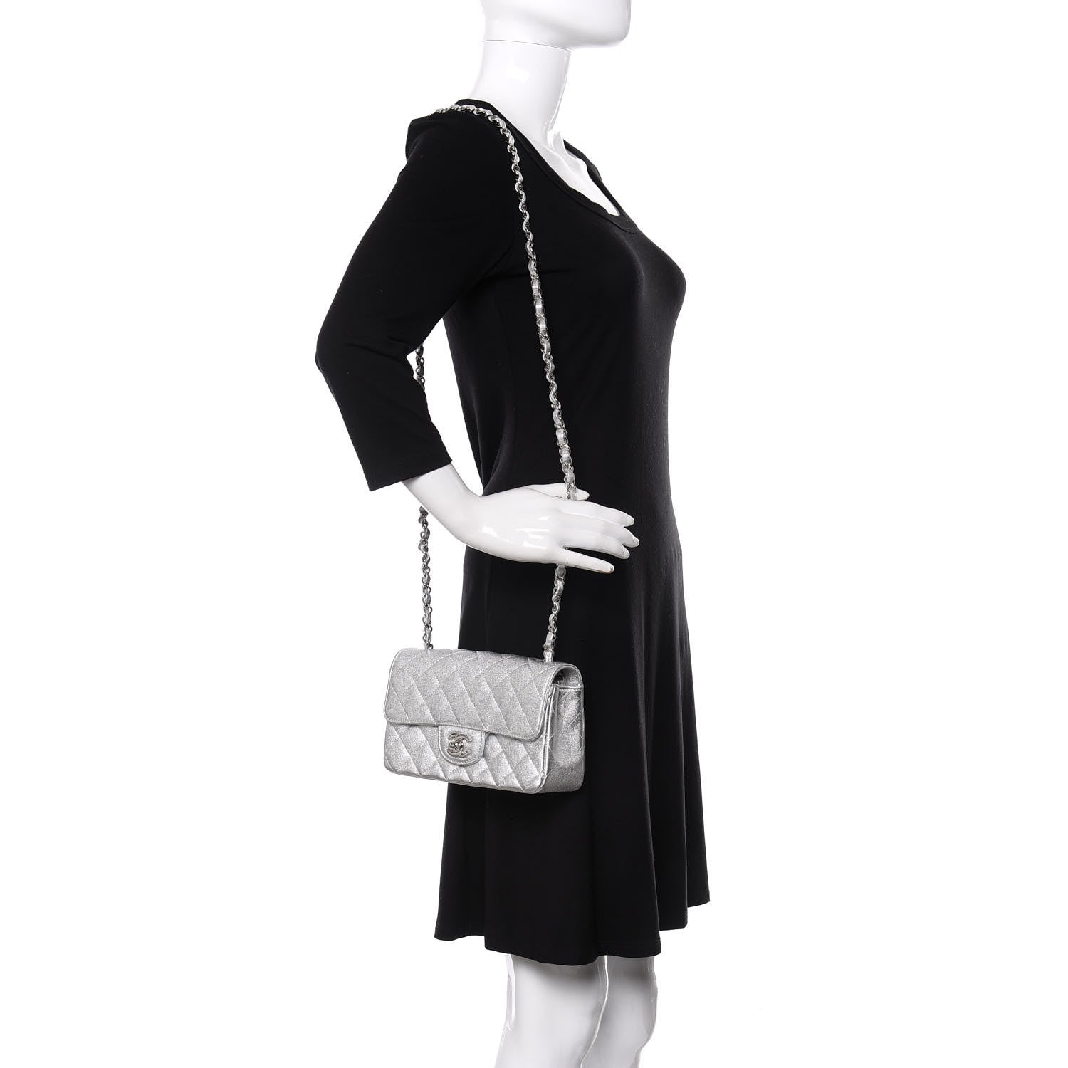 Chanel Metallic Lambskin Quilted Mini Rectangular Flap Silver 2 of 11